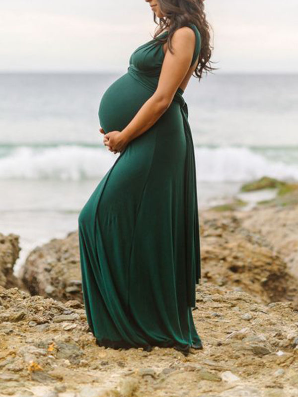 Beaumama robes photo longue grossesse élégant croisé dos fluide ceinture baby shower femme enceinte