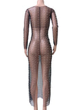 Beaumama robes photo longue grossesse élégant perle brillante fente au dos tulle transparent moulante femme enceinte