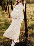 Beaumama robes photo longue grossesse élégant volants fluide col carré baby shower femme enceinte