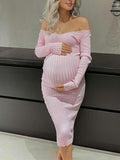 Beaumama rose robes décontracté mi-longue grossesse élégant moulante rayé baby shower femme enceinte