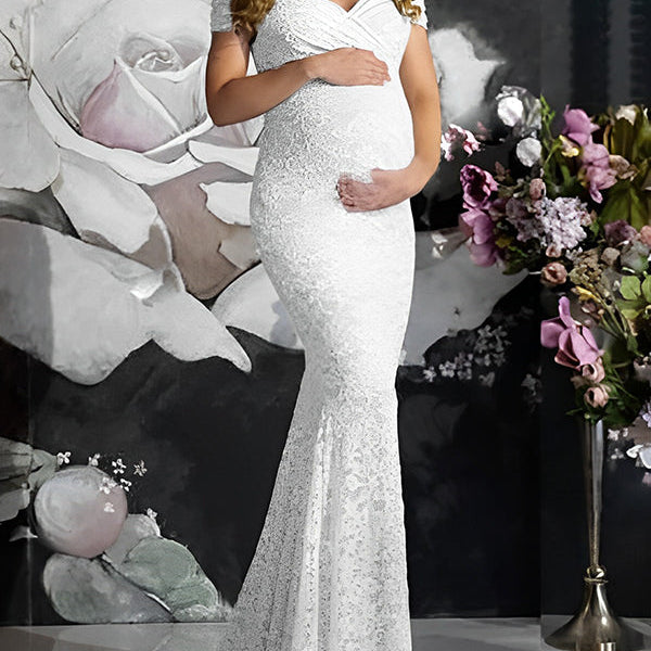 Beaumama robes longue grossesse mariage dentelle moulante sirene queue col bateau shooting cérémonie femme enceinte