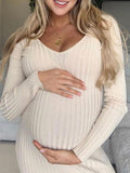 Beaumama robes décontracté longue grossesse élégant rayé moulante baby shower femme enceinte