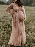 Beaumama robes photo longue grossesse baby shower élégant brillante ceinture tulle transparent femme enceinte