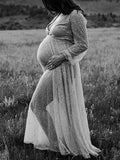 Beaumama robes photo longue grossesse baby shower élégant brillante ceinture tulle transparent femme enceinte