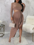 Beaumama robes longue grossesse cocktail élégant volants fendu le côté découpe moulante femme enceinte