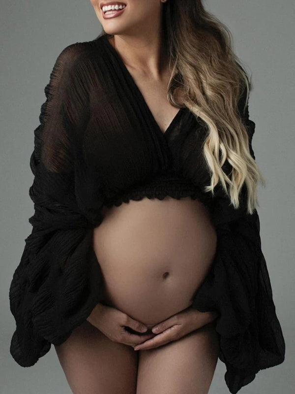 Beaumama t-shirts photo grossesse chic plissé tulle transparent femme enceinte