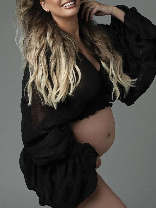 Beaumama t-shirts photo grossesse chic plissé tulle transparent femme enceinte