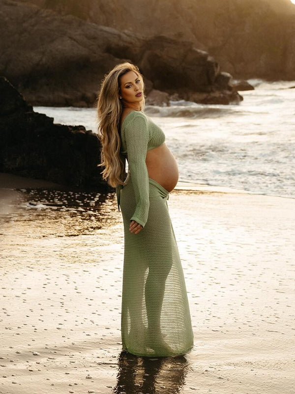 Beaumama robe longue de maternité shooting 2 en 1 à découpes latérales et fentes pour les vacances