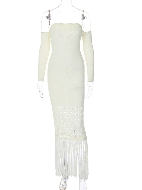 Beaumama robe longue de maternité shooting découpée en tricot à épaules dénudées plage vacances
