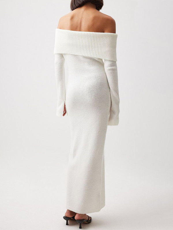 Beaumama robe pulls longue grossesse chic élégant crochet tricot épaule dénudée moulante femme enceinte