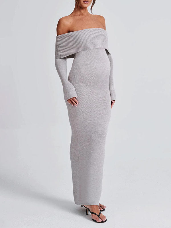 Beaumama robe shooting longue grossesse épaule dénudée crochet tricot moulante fentes femme enceinte