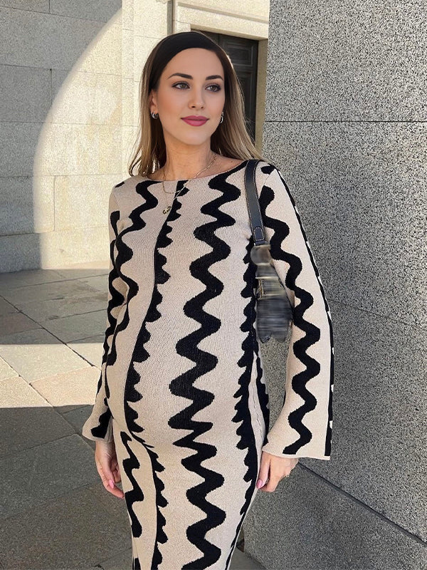 Beaumama robe longue grossesse vacances shooting crochet tricot moulante bord ondulé femme enceinte