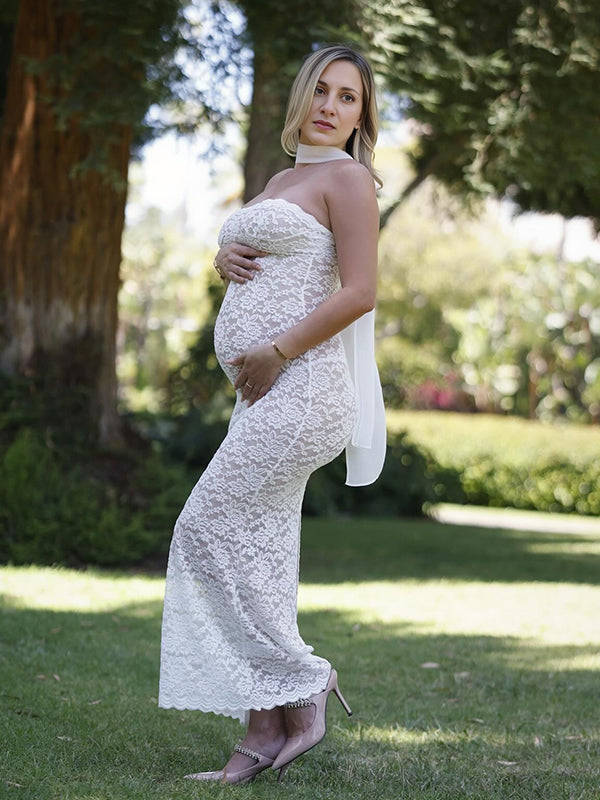 Beaumama robe de mariage longue grossesse chic dentelle moulante ruban femme enceinte