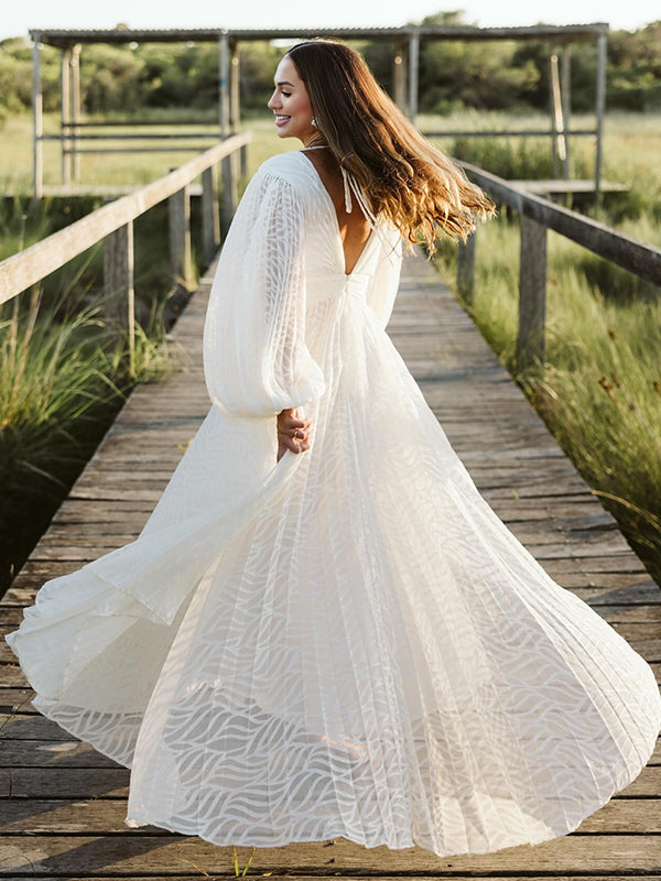 Beaumama robe de mariage longue grossesse élégant dos nu fluide trapèze manches trompette femme enceinte