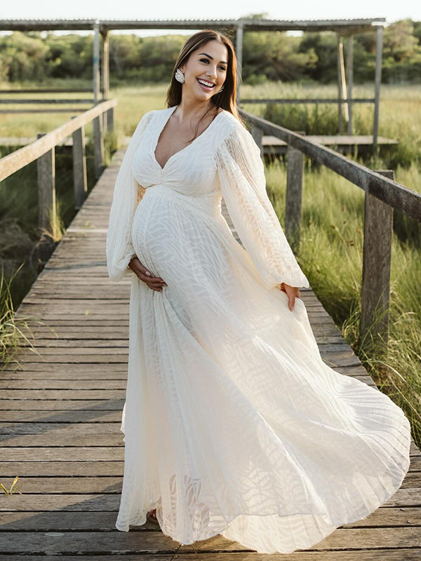 Beaumama robe de mariage longue grossesse élégant dos nu fluide trapèze manches trompette femme enceinte