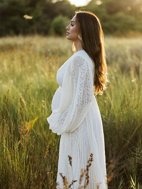 Beaumama robe de mariage longue grossesse élégant dos nu fluide trapèze manches trompette femme enceinte