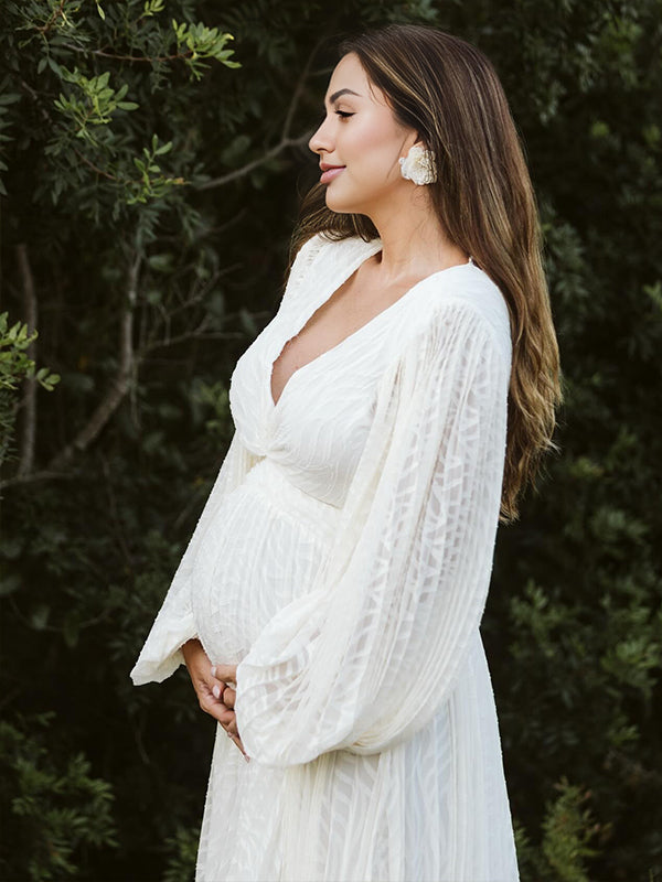 Beaumama robe de mariage longue grossesse élégant dos nu fluide trapèze manches trompette femme enceinte