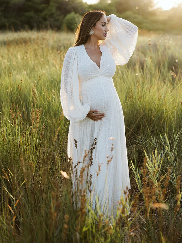 Beaumama robe de mariage longue grossesse élégant dos nu fluide trapèze manches trompette femme enceinte