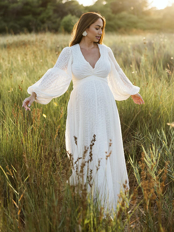 Beaumama robe de mariage longue grossesse élégant dos nu fluide trapèze manches trompette femme enceinte