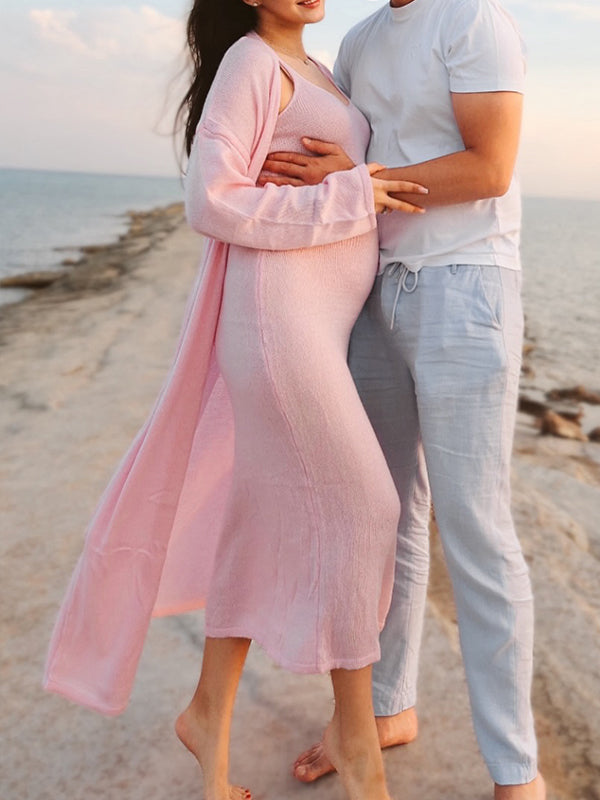 Beaumama robe longue grossesse élégant confortable 2 pièces crochet tricot femme enceinte
