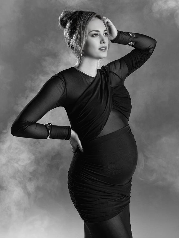 Beaumama robe shooting longue grossesse chic transparent tulle plissé moulante femme enceinte