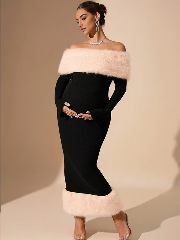 Beaumama robes moulante longue grossesse chic cocktail poilu épissage épaule dénudée femme enceinte