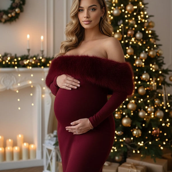 Beaumama robes moulante longue grossesse chic cocktail poilu épissage épaule dénudée femme enceinte