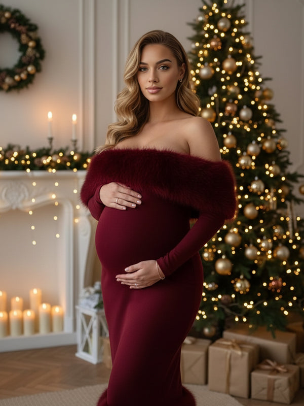 Beaumama robes moulante longue grossesse chic cocktail poilu épissage épaule dénudée femme enceinte