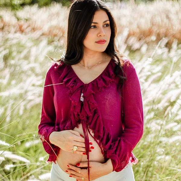 Beaumama gilets en maille grossesse chic vacances crochet tricot volants shooting femme enceinte