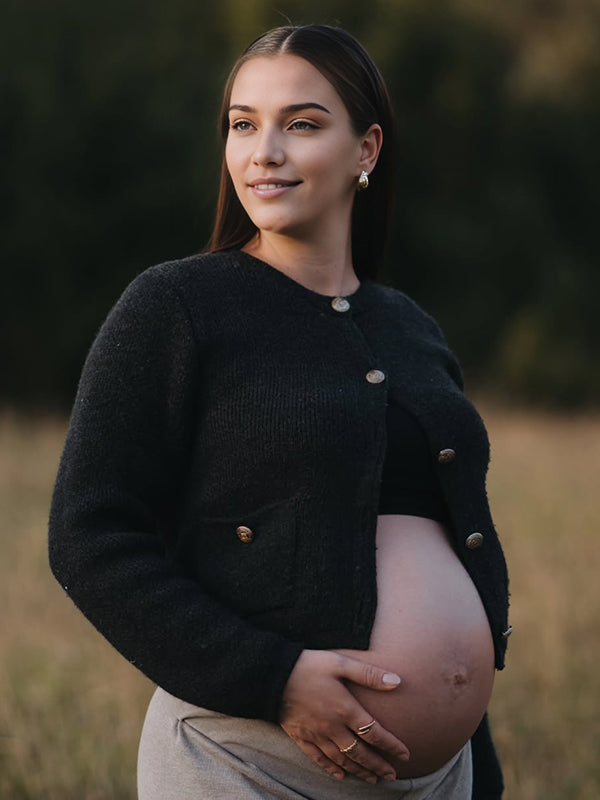 Beaumama gilets en maille grossesse chic élégant crochet tricot poches boutonnage femme enceinte