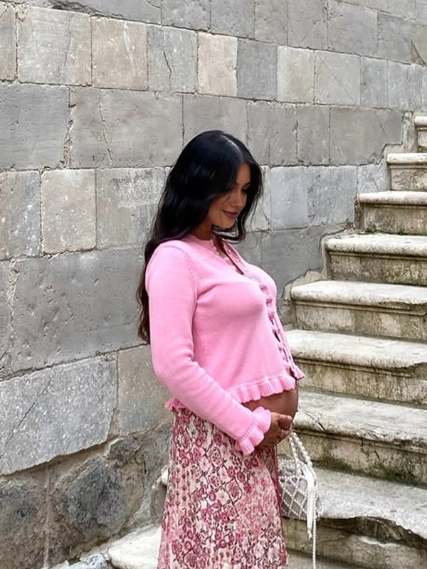 Beaumama gilets en maille grossesse chic élégant crochet tricot volants boutonnage femme enceinte