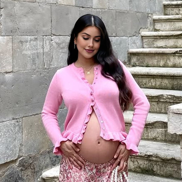 Beaumama gilets en maille grossesse chic élégant crochet tricot volants boutonnage femme enceinte