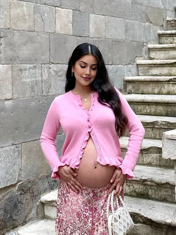 Beaumama gilets en maille grossesse chic élégant crochet tricot volants boutonnage femme enceinte
