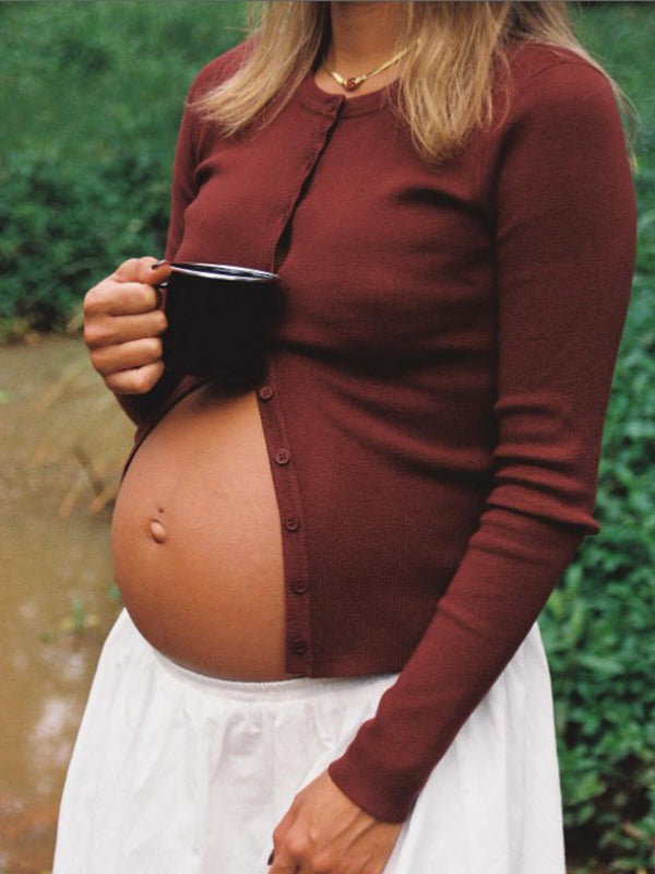 Beaumama gilets en maille grossesse confortable crochet tricot boutonnage moulante femme enceinte