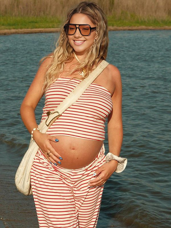 Beaumama haut tubulaire pantalons grossesse vacances 2 pièces rayé femme enceinte