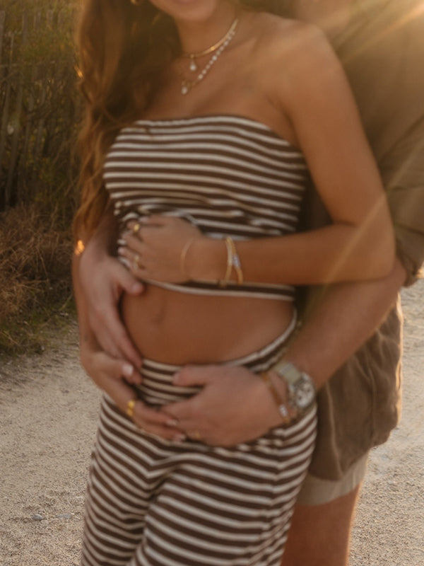 Beaumama haut tubulaire pantalons grossesse vacances 2 pièces rayé femme enceinte