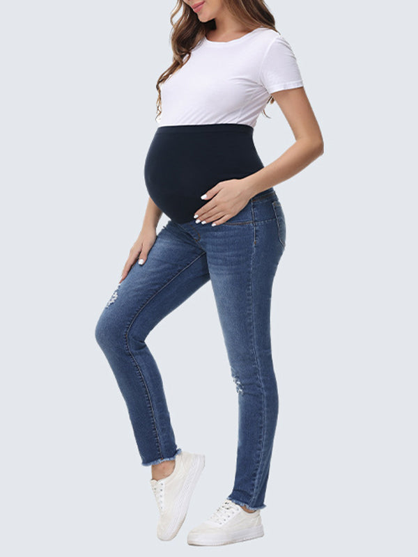 Beaumama jeans grossesse casual chic simple moulante poches déchiré troué taille haute femme enceinte