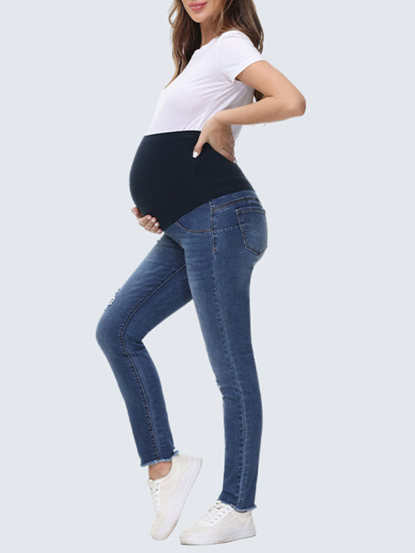 Beaumama jeans grossesse casual chic simple moulante poches déchiré troué taille haute femme enceinte