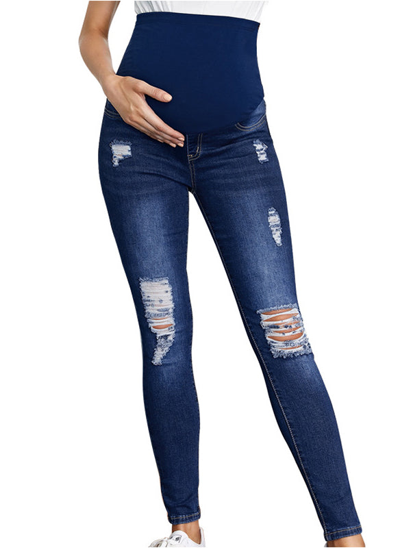 Beaumama jeans crayon grossesse casual simple poches déchiré troué taille haute moulante femme enceinte