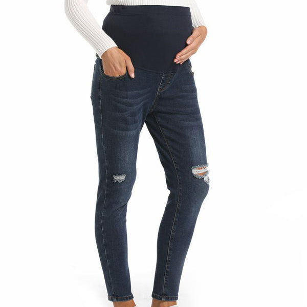 Beaumama jeans crayon grossesse casual simple poches déchiré troué taille haute femme enceinte