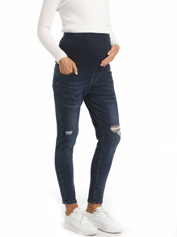 Beaumama jeans crayon grossesse casual simple poches déchiré troué taille haute femme enceinte