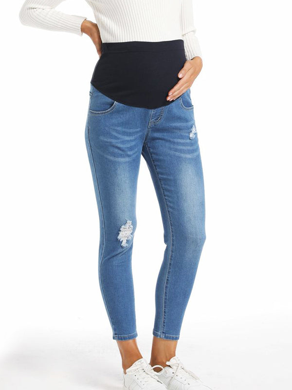 Beaumama jeans crayon grossesse casual chic simple moulante poches déchiré troué taille haute femme enceinte