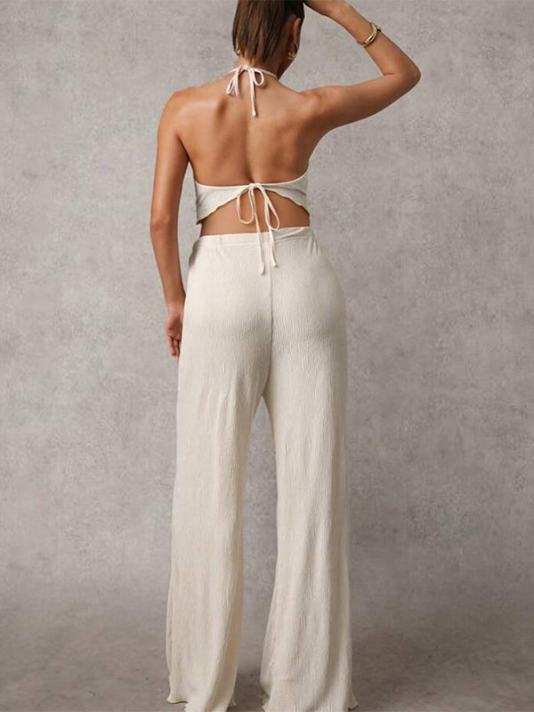 Beaumama débardeurs pantalons grossesse vacances chic 2 pièces plissé dos nu fendu le côté femme enceinte