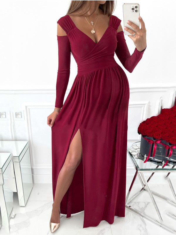 Beaumama robes longue grossesse fendu le côté Sans bretelles manches longues femme enceinte