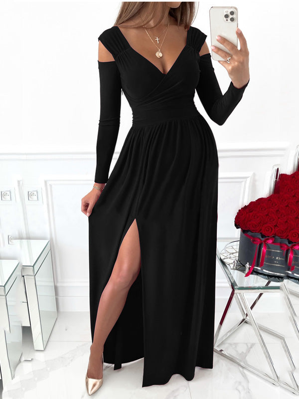 Beaumama robes longue grossesse fendu le côté Sans bretelles manches longues femme enceinte