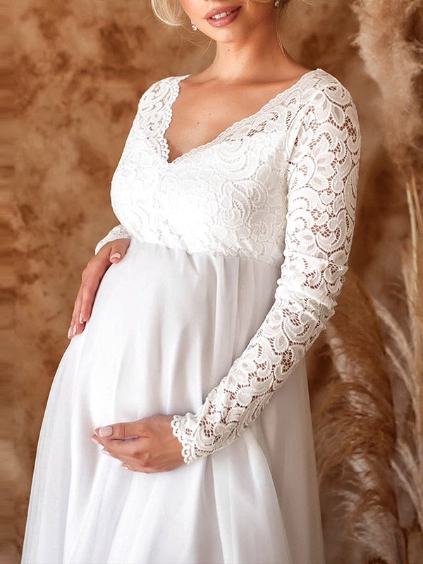 Beaumama robes photo longue grossesse fluide dentelle manches longues femme enceinte