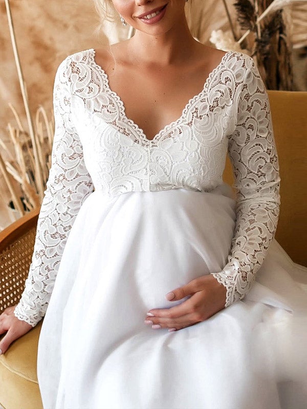 Beaumama robes photo longue grossesse fluide dentelle manches longues femme enceinte