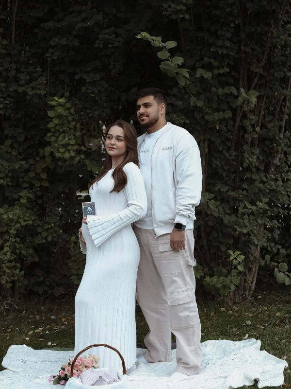 Beaumama robes shooting longue grossesse élégant ceinture rayé crochet tricot femme enceinte