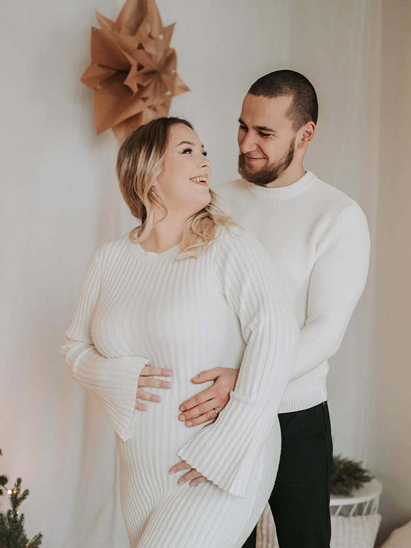 Beaumama robes shooting longue grossesse élégant ceinture rayé crochet tricot femme enceinte