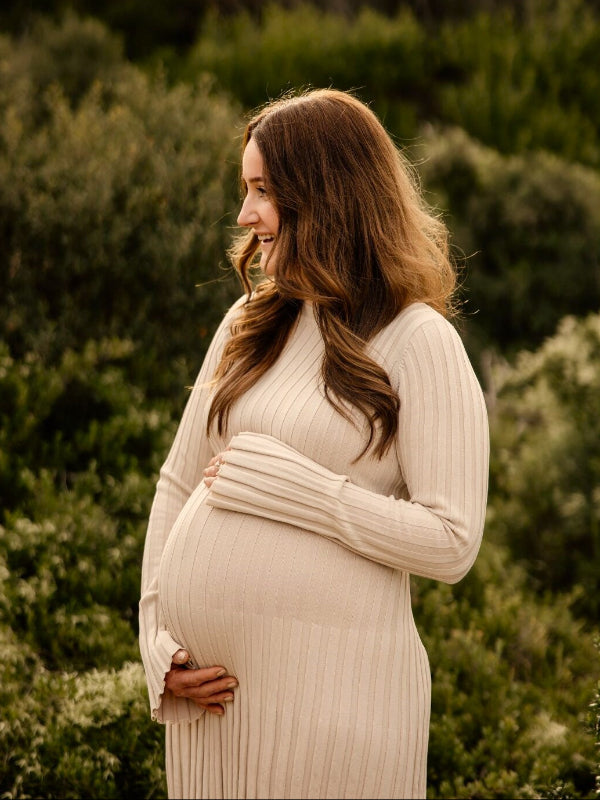 Beaumama robes shooting longue grossesse élégant ceinture rayé crochet tricot femme enceinte